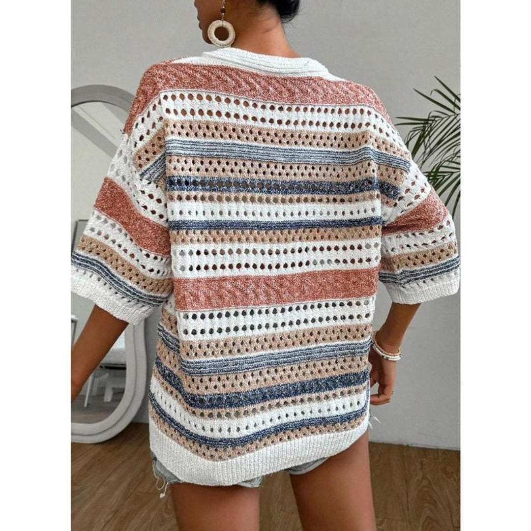 Kelise | Casual Striped Crochet V-Neck Summer Top