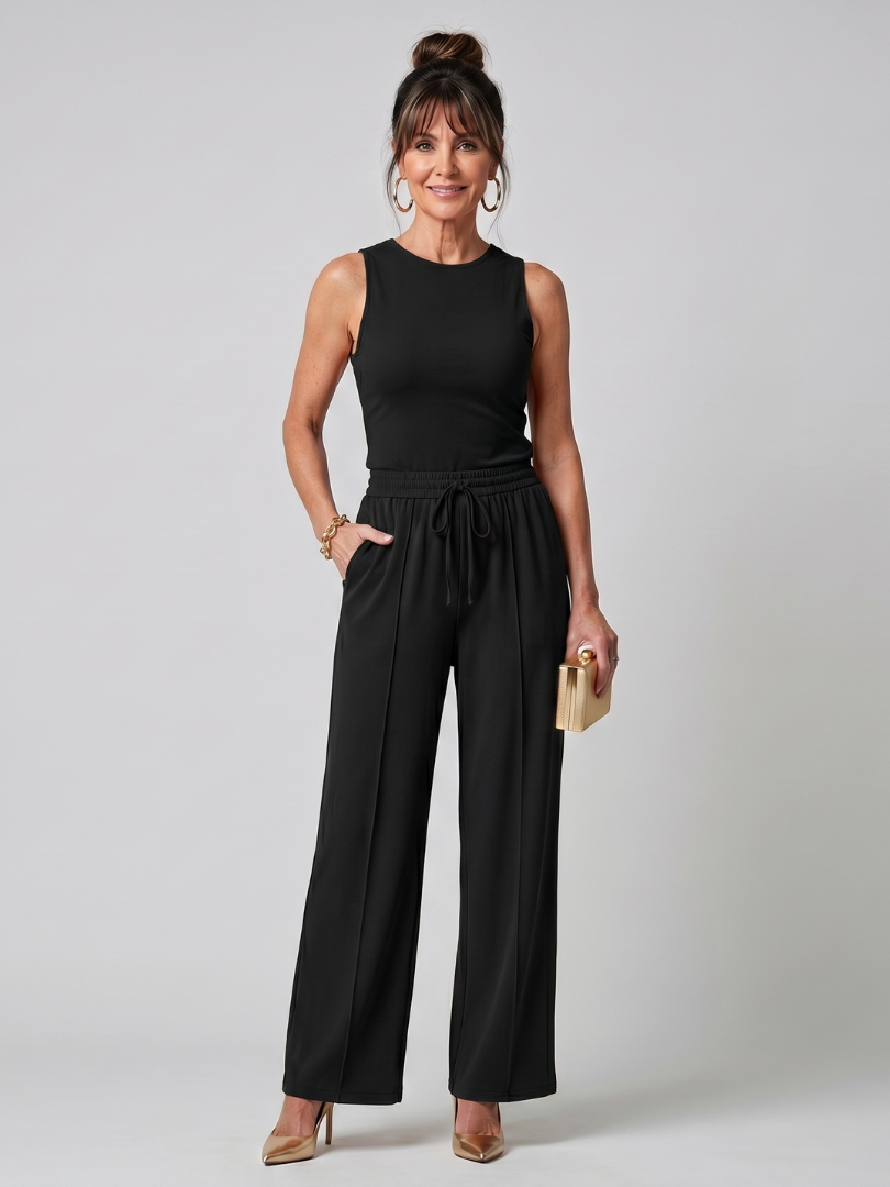 Valencia | Sleeveless Smooth Wide Leg Pants Set