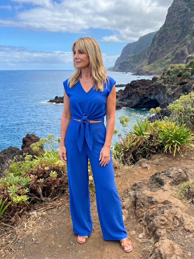 Leonora | Simple V Neck Strap Short Top Wide-leg Pants Sets