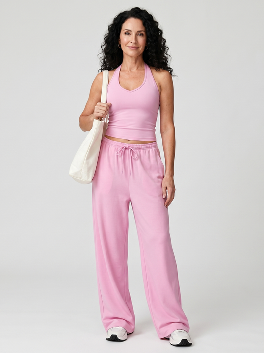 Helena | Sleeveless Scoop Neck Top And Wide Leg Pants Set