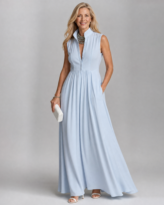 Virelia | Sleeveless Collared Flowing Maxi Dress