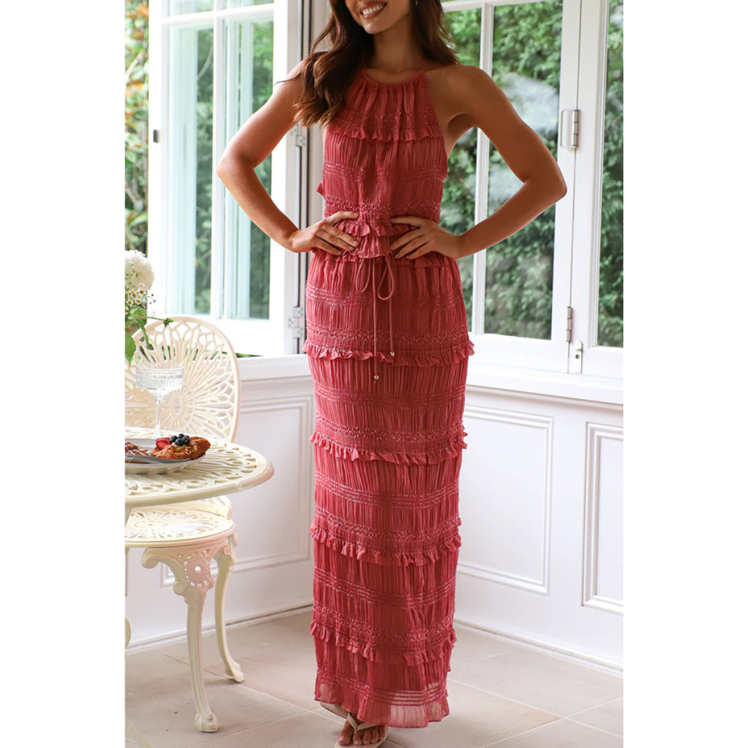 ANDREA | Elegant Summer Boho Halter Neck and Skirt Set