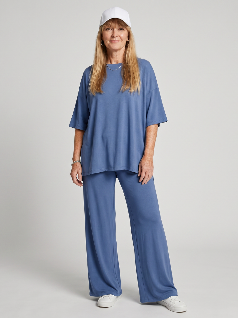 Ramse | Short Sleeve Oversized Top And Wide Leg Pants Set