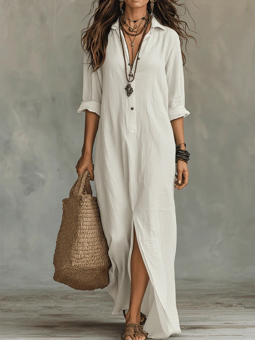 Soline | Robe Maxi Fluide avec Boutons Frontaux