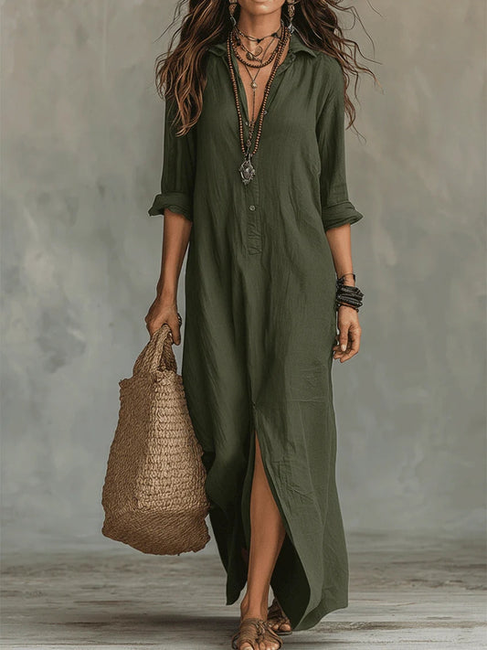 Soline | Robe Maxi Fluide avec Boutons Frontaux