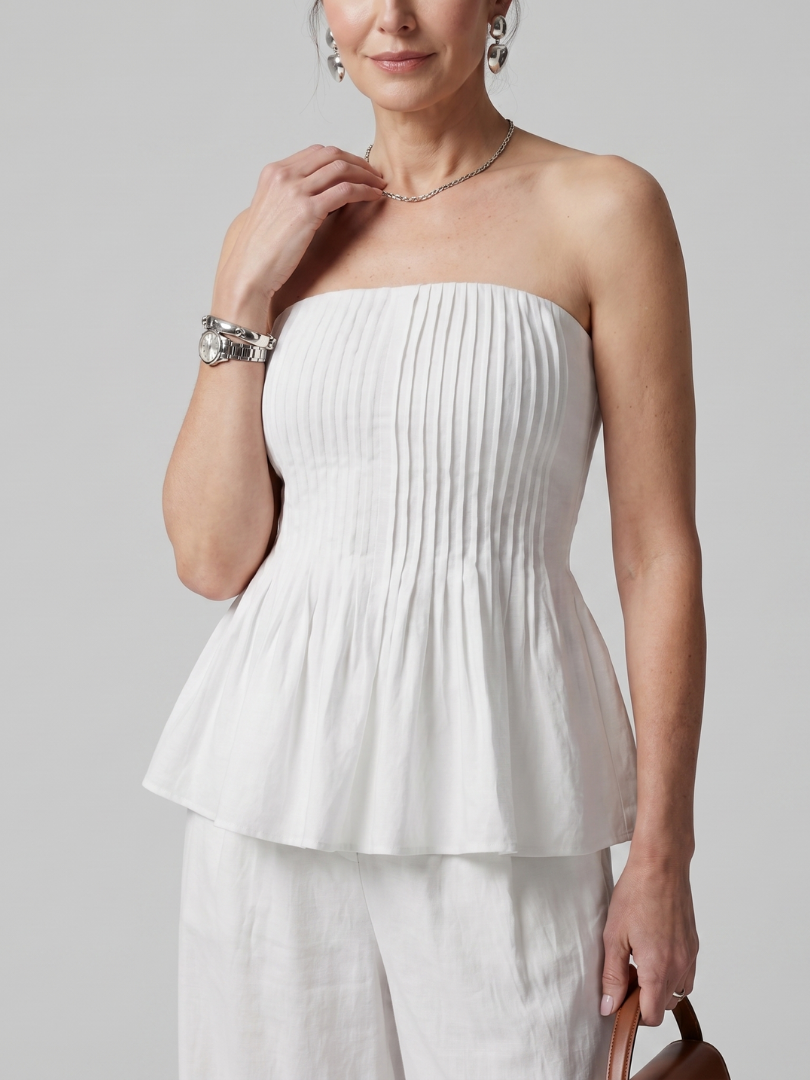 Rila | Strapless Smocked Top And Wide Leg Pants Set