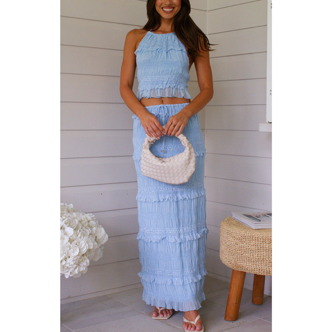 ANDREA | Elegant Summer Boho Halter Neck and Skirt Set