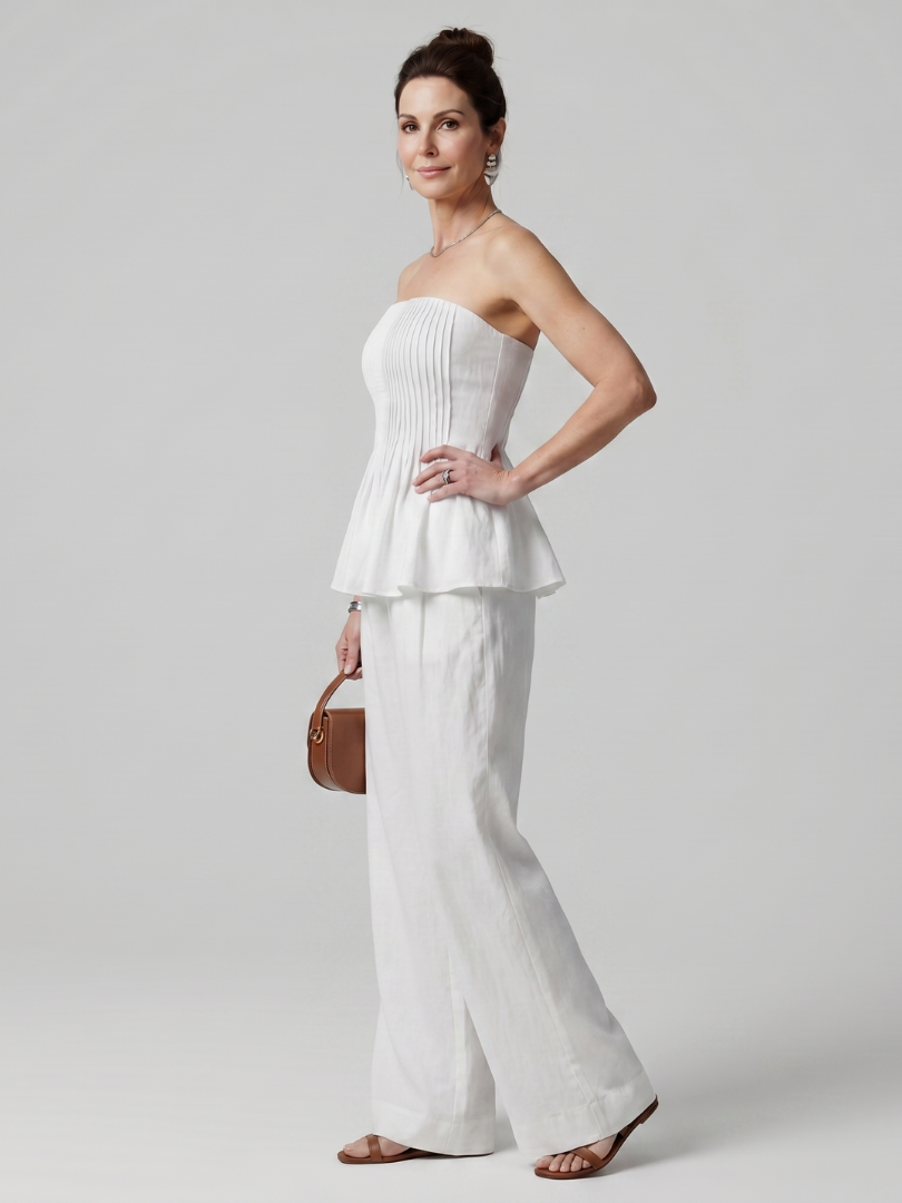 Rila | Strapless Smocked Top And Wide Leg Pants Set