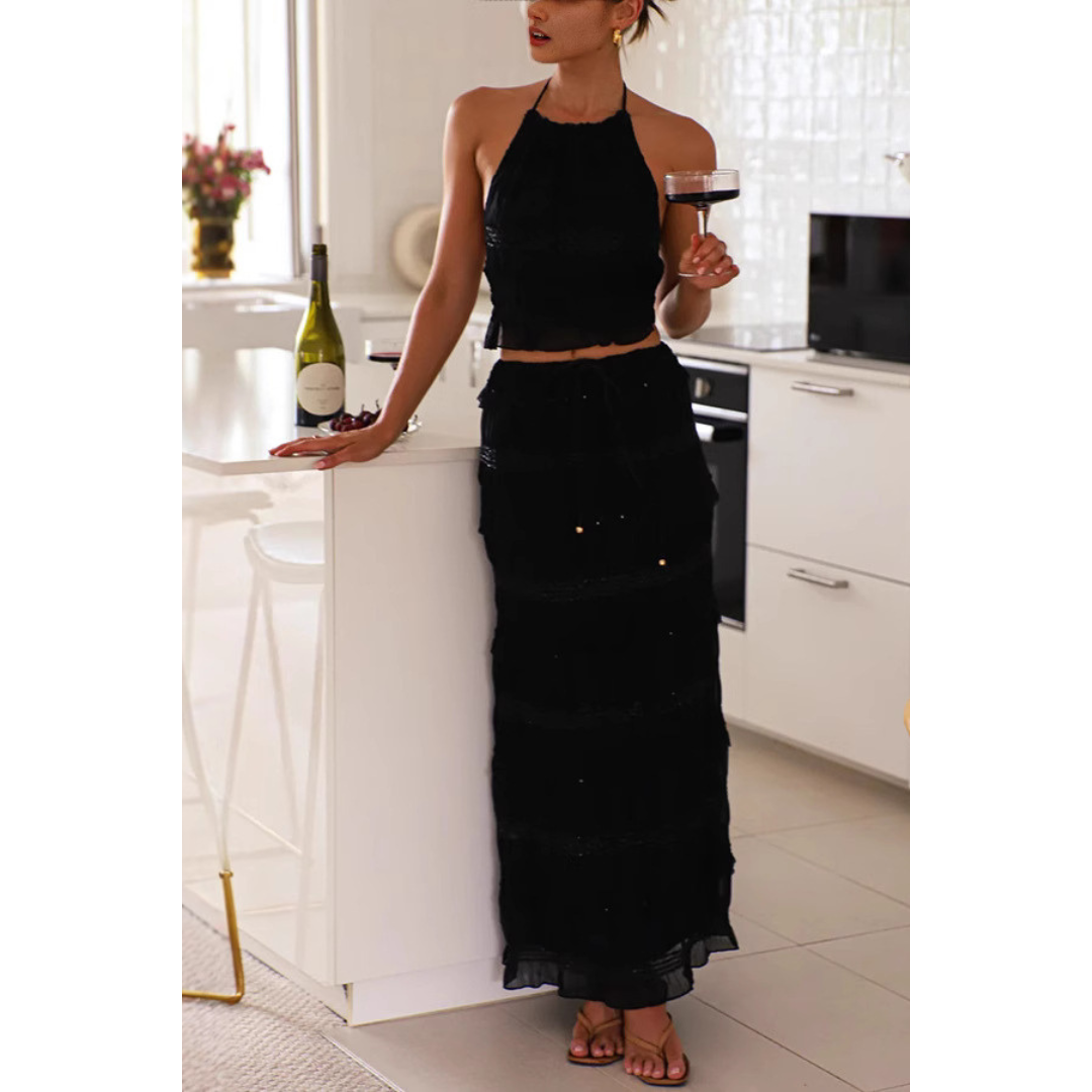 ANDREA | Elegant Summer Boho Halter Neck and Skirt Set