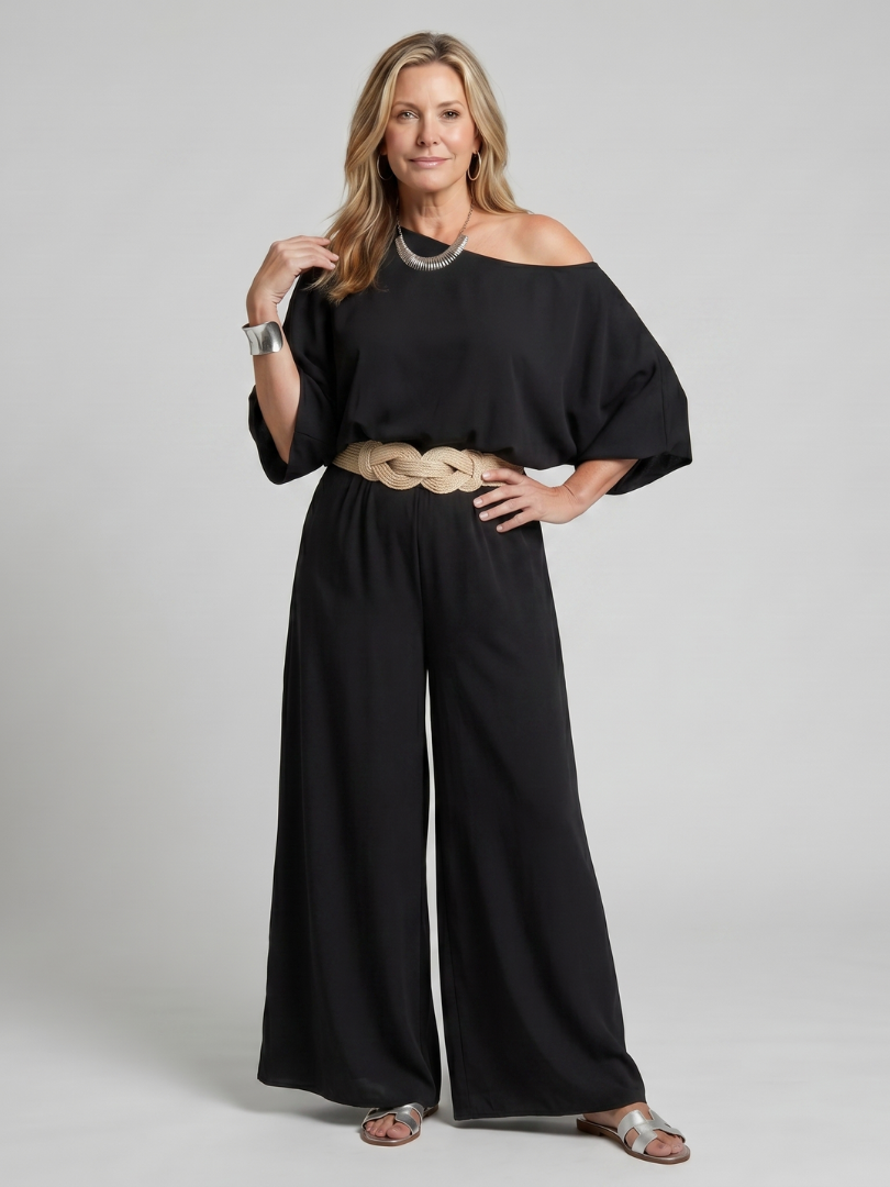 Siomara | One Shoulder Wide Sleeve Top And Wide Leg Pants Set