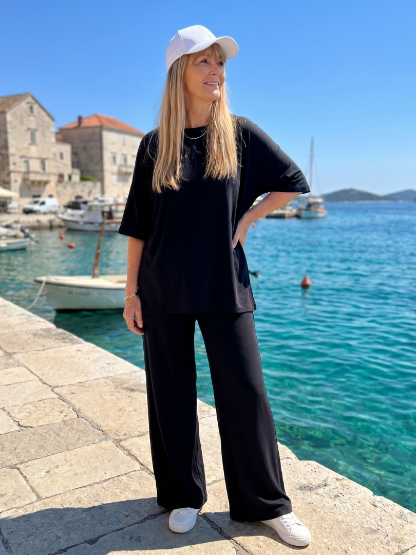 Ramse | Short Sleeve Oversized Top And Wide Leg Pants Set