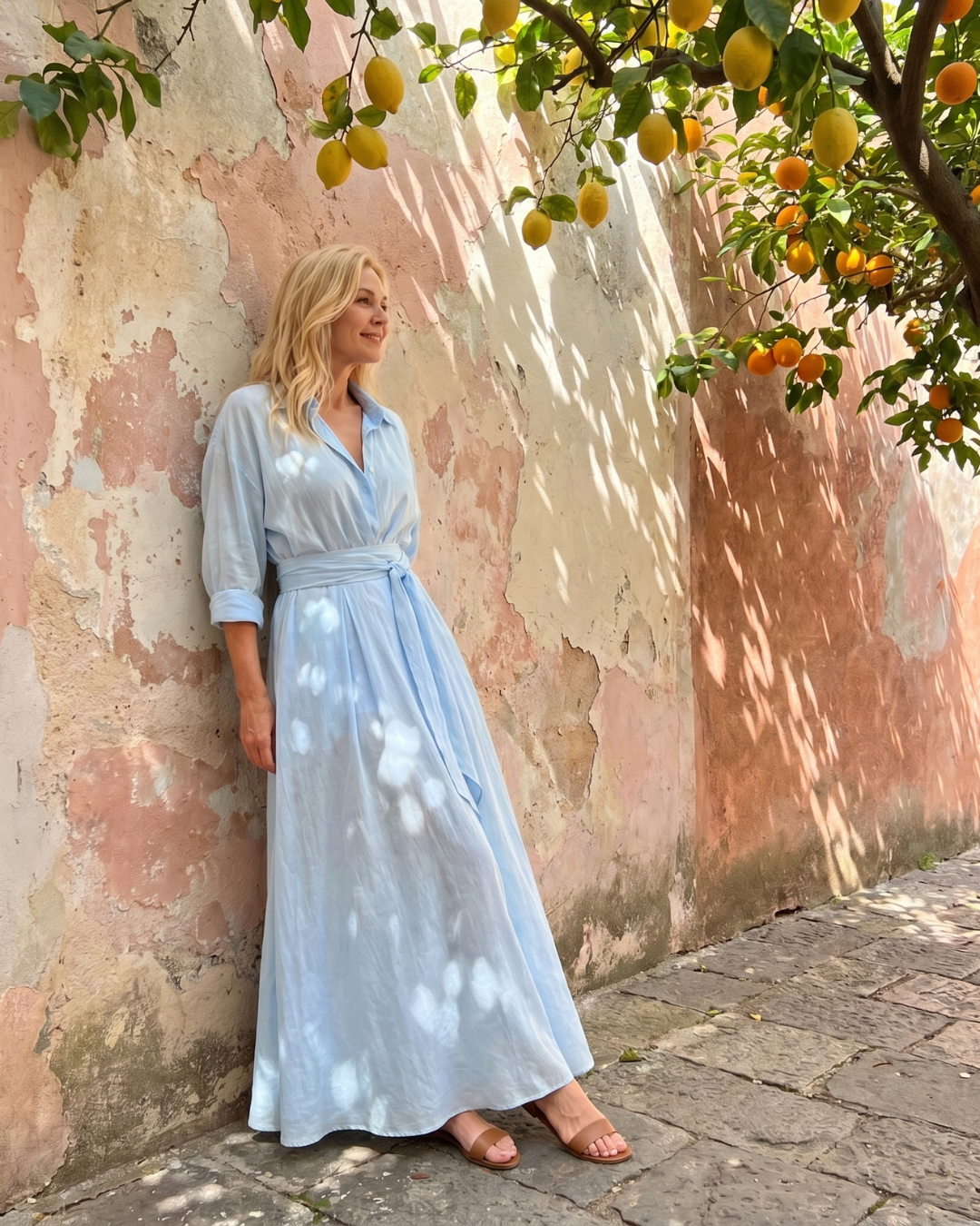 Zelith | Belted Collared Flowing Long Sleeve Midi Dress