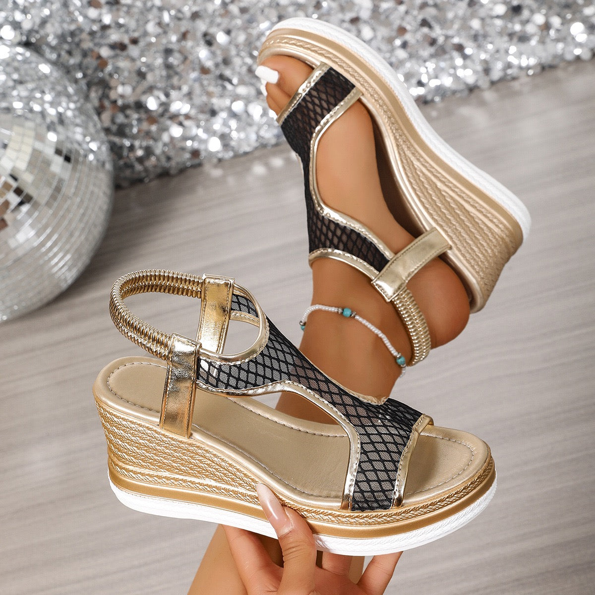 Hailey – Mesh Wedge Sandals