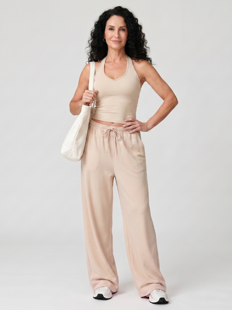 Helena | Sleeveless Scoop Neck Top And Wide Leg Pants Set