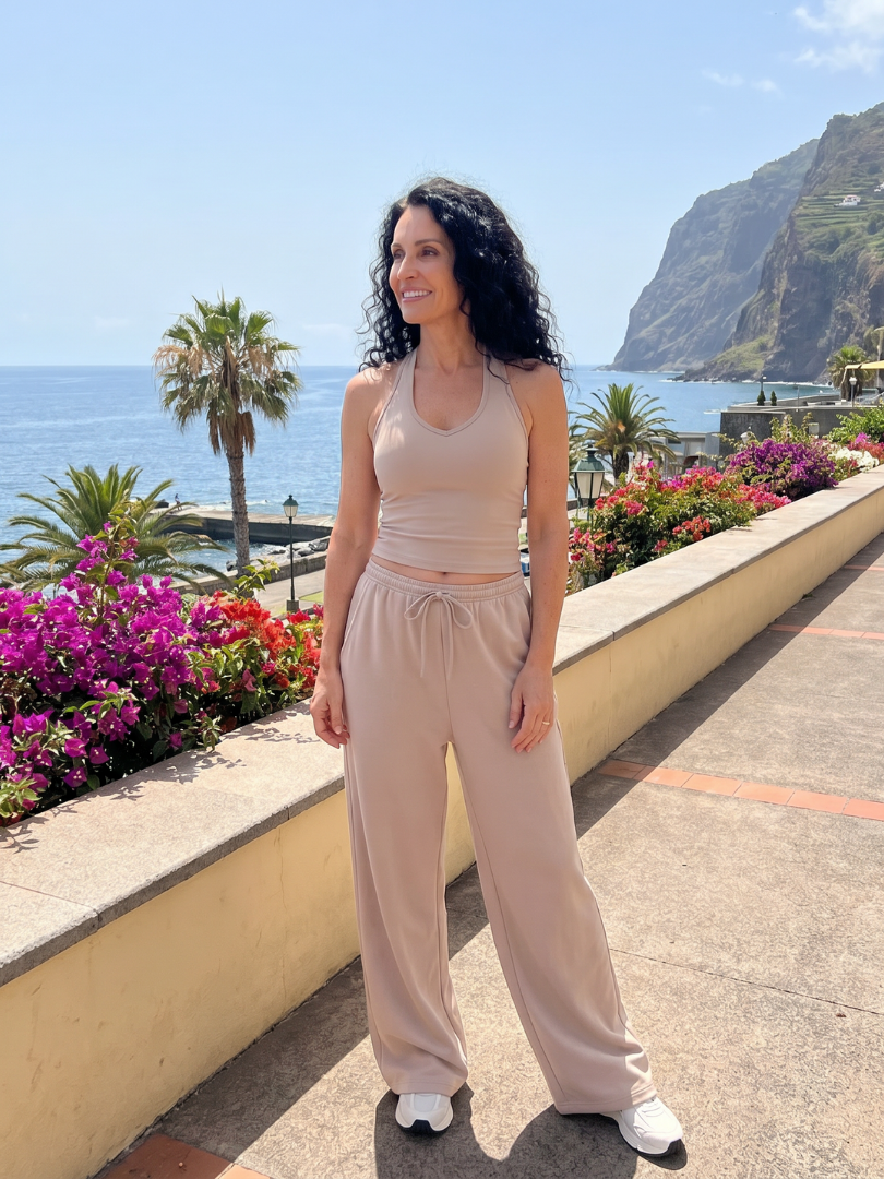 Helena | Sleeveless Scoop Neck Top And Wide Leg Pants Set