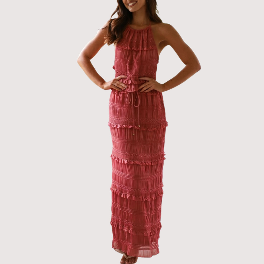 ANDREA | Elegant Summer Boho Halter Neck and Skirt Set