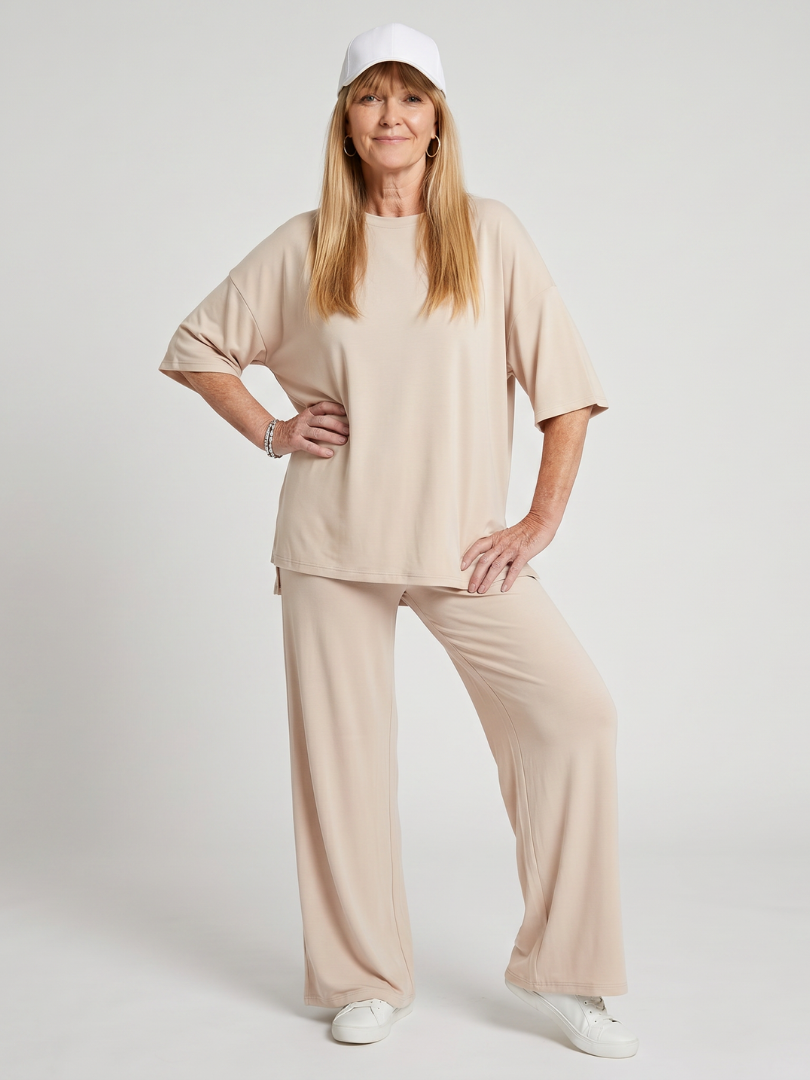 Ramse | Short Sleeve Oversized Top And Wide Leg Pants Set