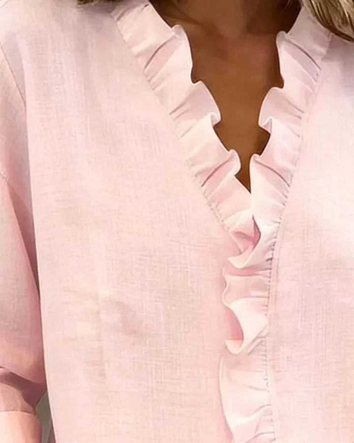 Charlotte | Ruffle Blouse with V-Neck and Long Sleeves