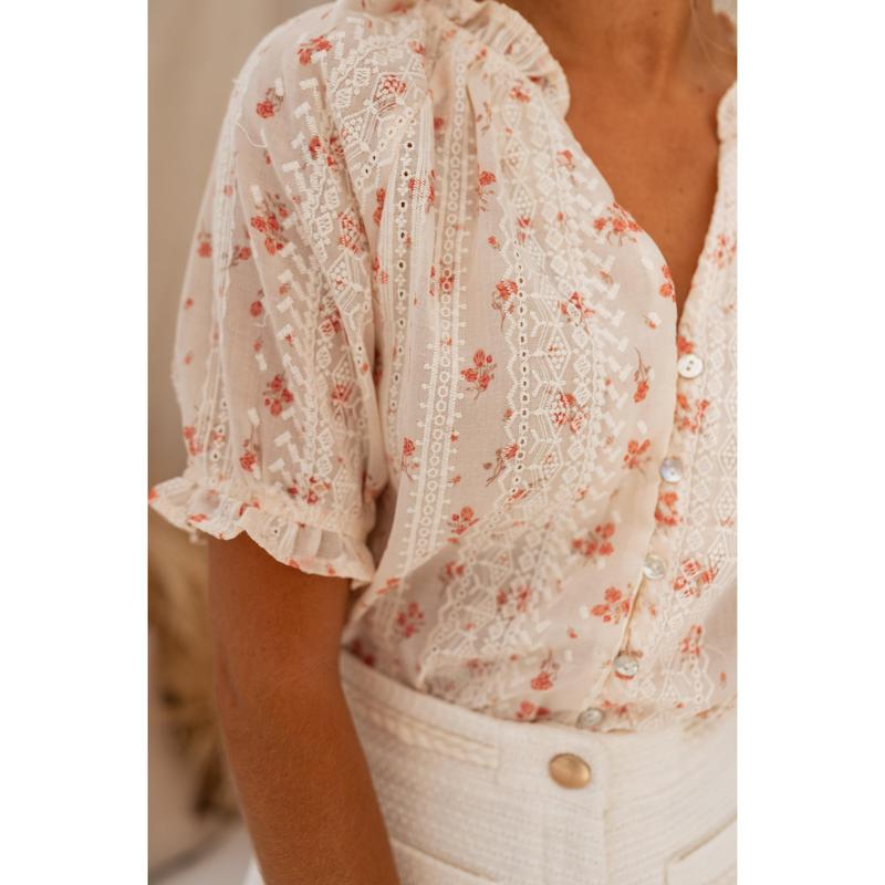 Sophini | Casual Floral Short-Sleeved Lining Blouse