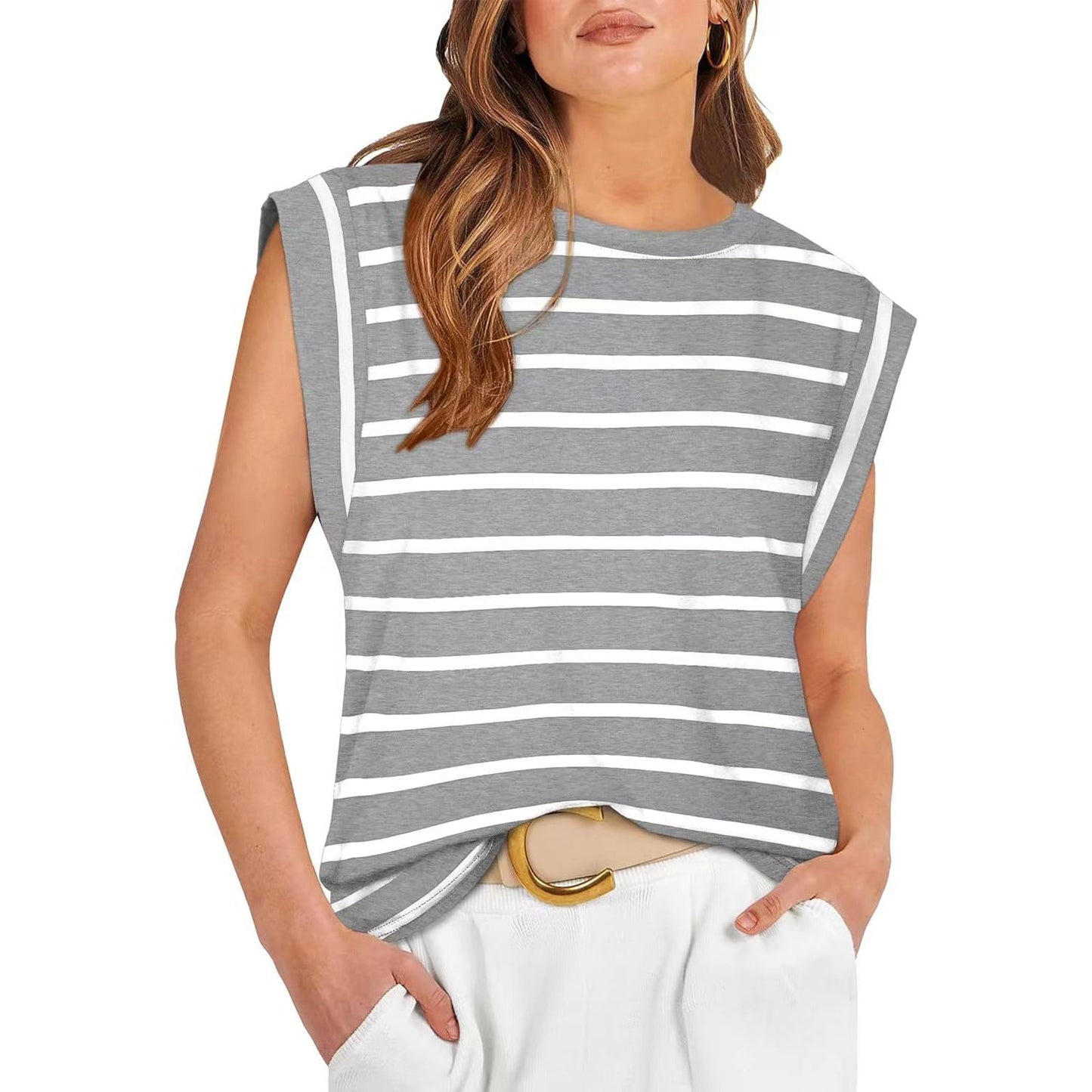 Linda |  Comfy Loose Fit Crew Neck Summer Top