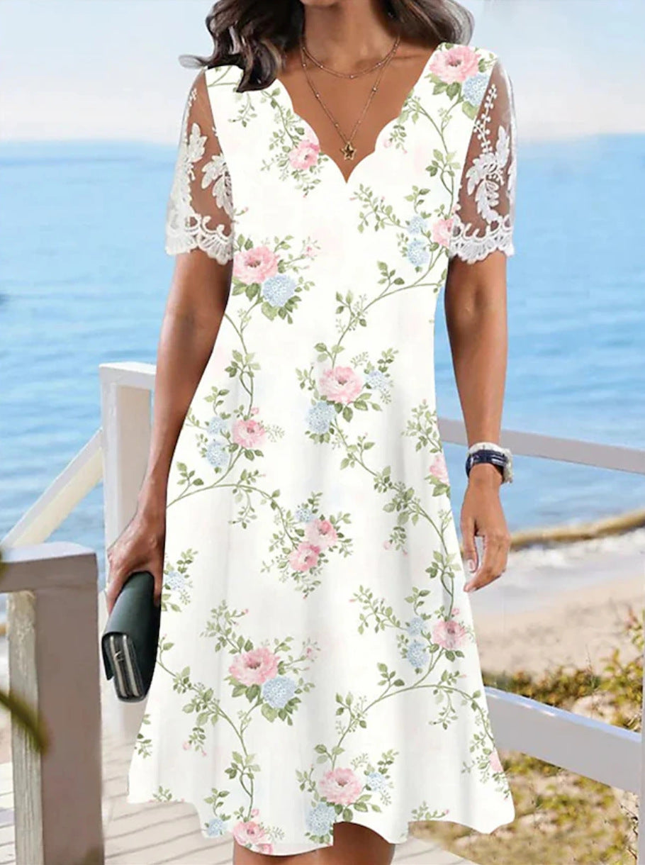 Eloise | Lace Sleeve Floral Midi Dress
