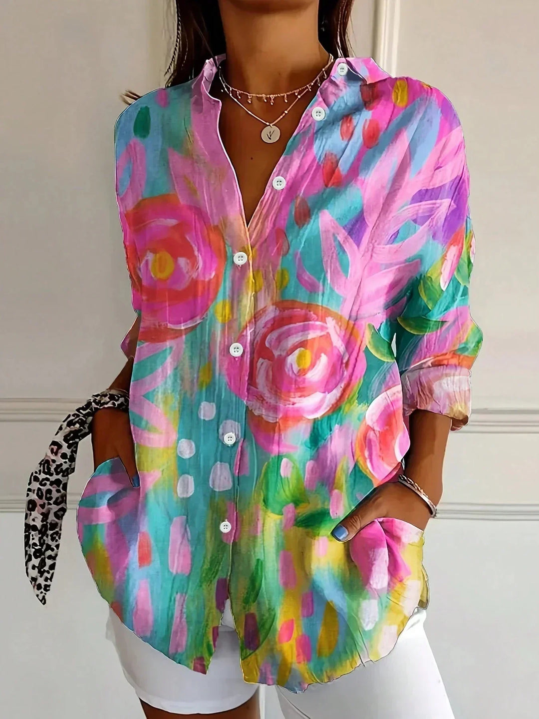 Shelly | Elegant Long Sleeve With Colorful Pattern Shirt