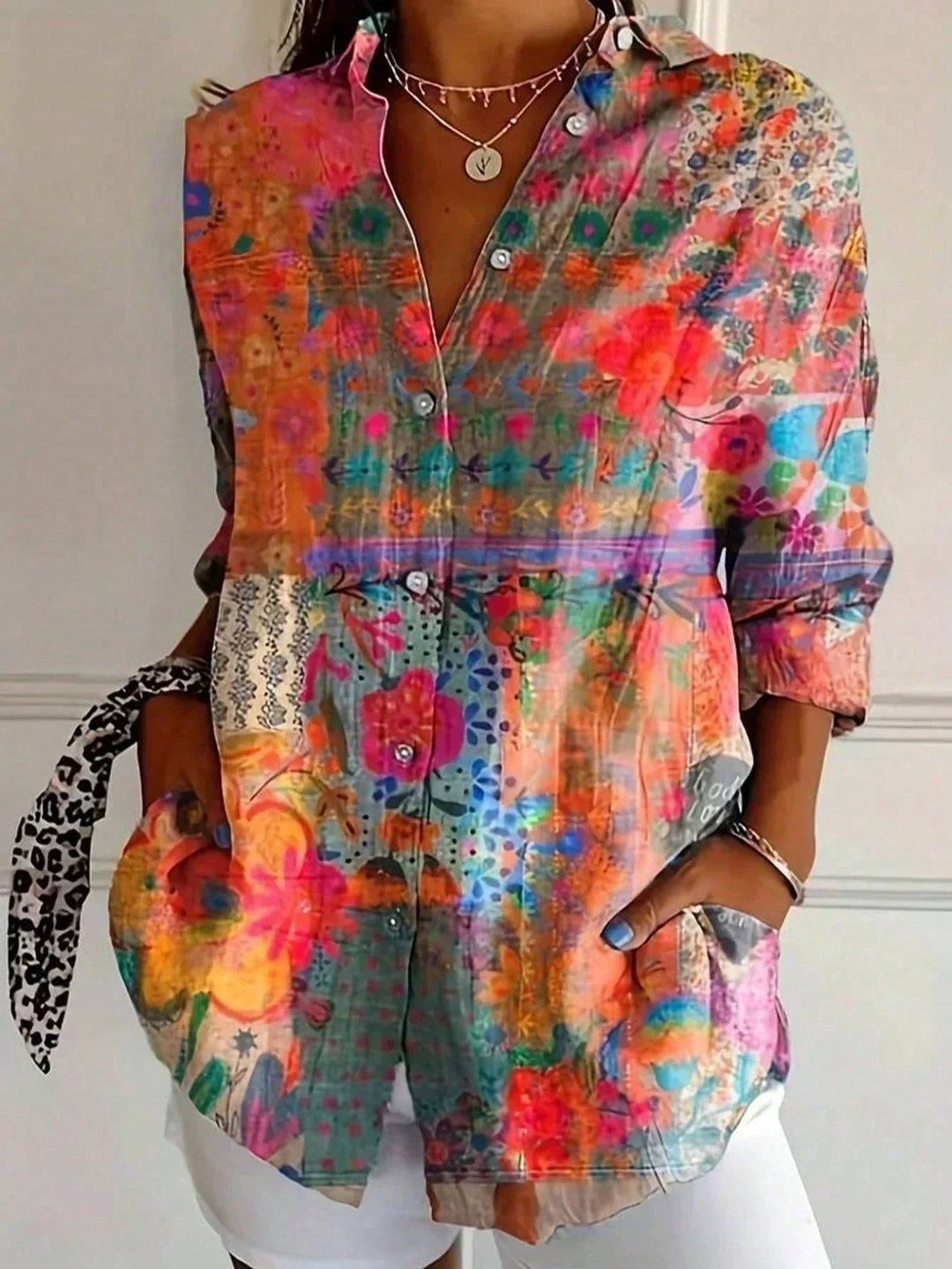 Shelly | Elegant Long Sleeve With Colorful Pattern Shirt
