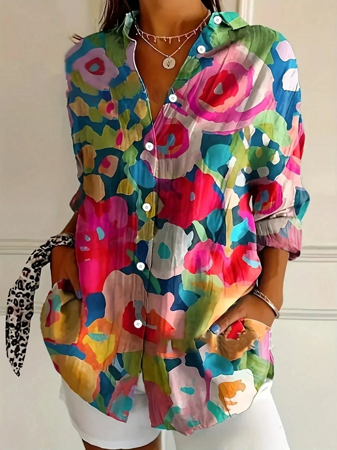 Shelly | Elegant Long Sleeve With Colorful Pattern Shirt