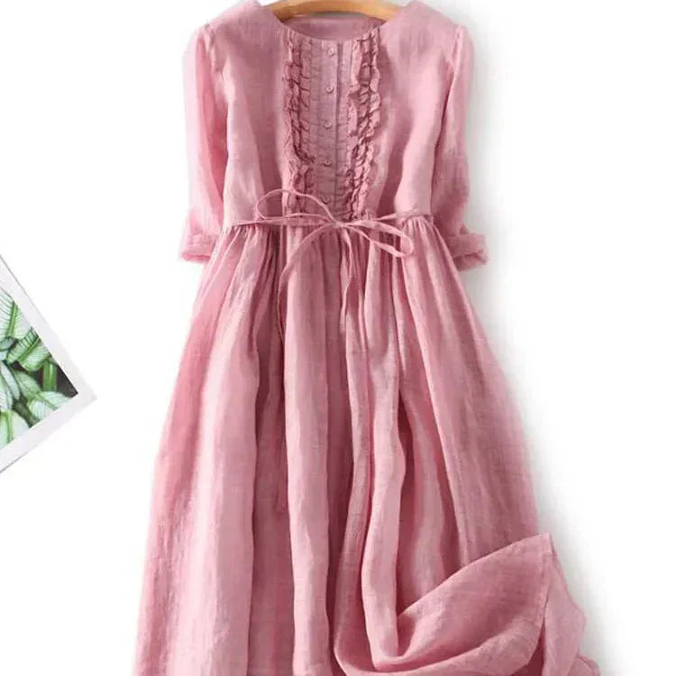 Nadège | Linen Ruffle Midi Dress