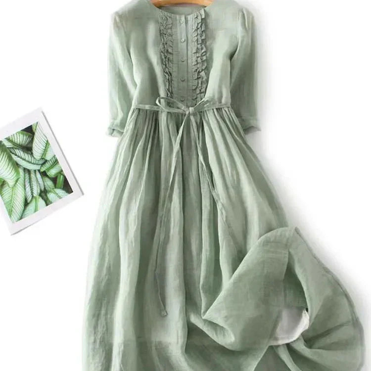Nadège | Linen Ruffle Midi Dress