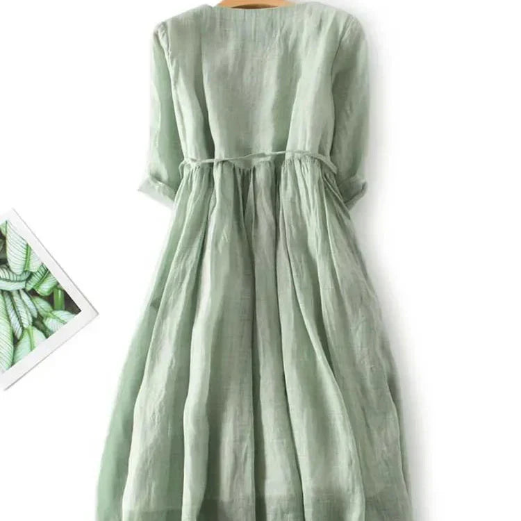 Nadège | Linen Ruffle Midi Dress
