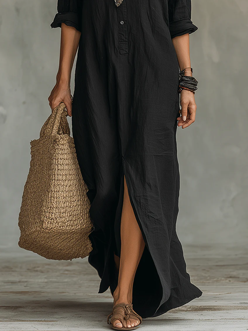 Soline | Robe Maxi Fluide avec Boutons Frontaux