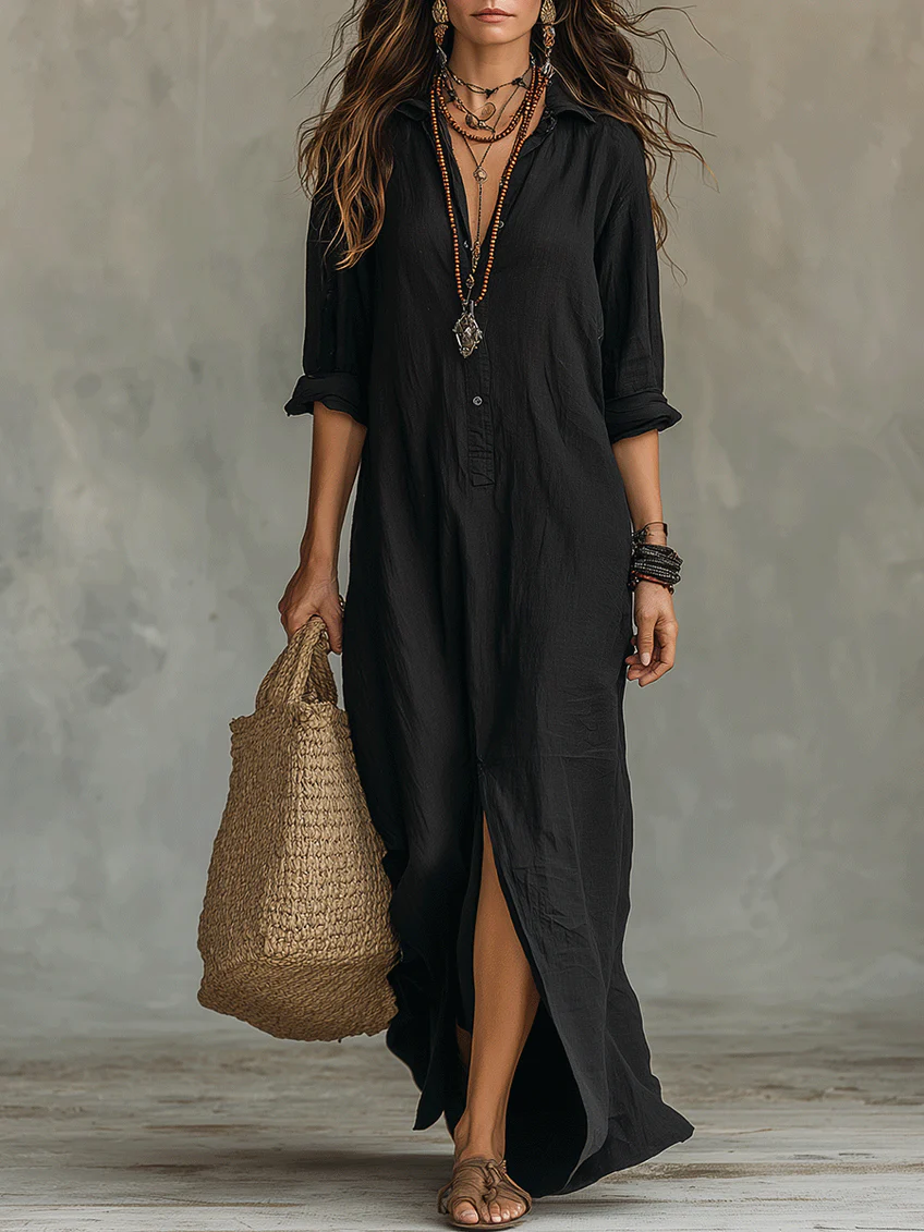 Soline | Robe Maxi Fluide avec Boutons Frontaux