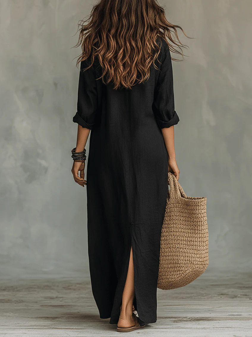 Soline | Robe Maxi Fluide avec Boutons Frontaux