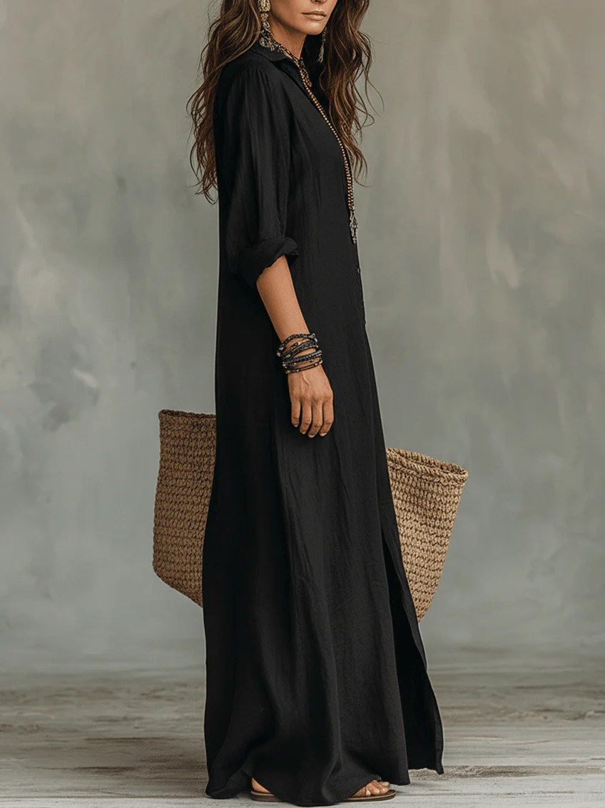 Soline | Robe Maxi Fluide avec Boutons Frontaux
