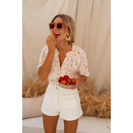 Sophini | Casual Floral Short-Sleeved Lining Blouse