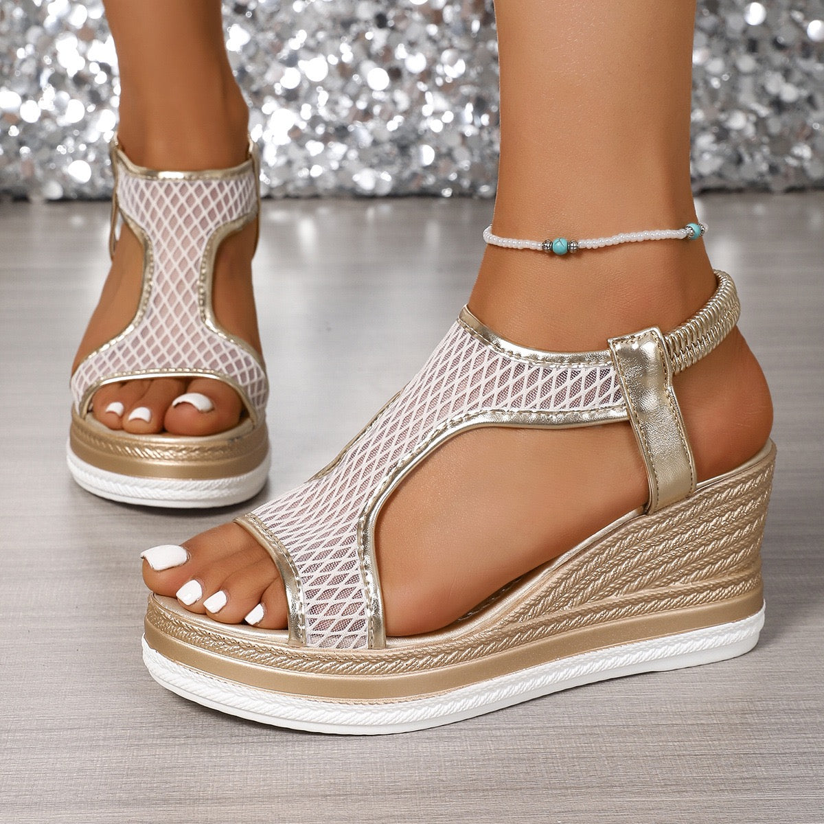Hailey – Mesh Wedge Sandals