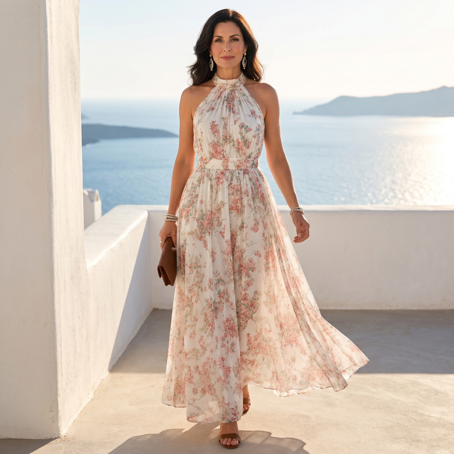 Guinevere | Floral Print Flowing Skirt Midi Dress