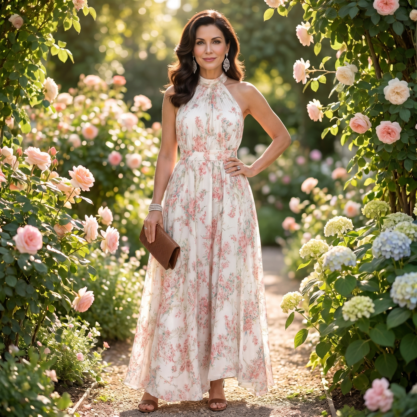 Guinevere | Floral Print Flowing Skirt Midi Dress