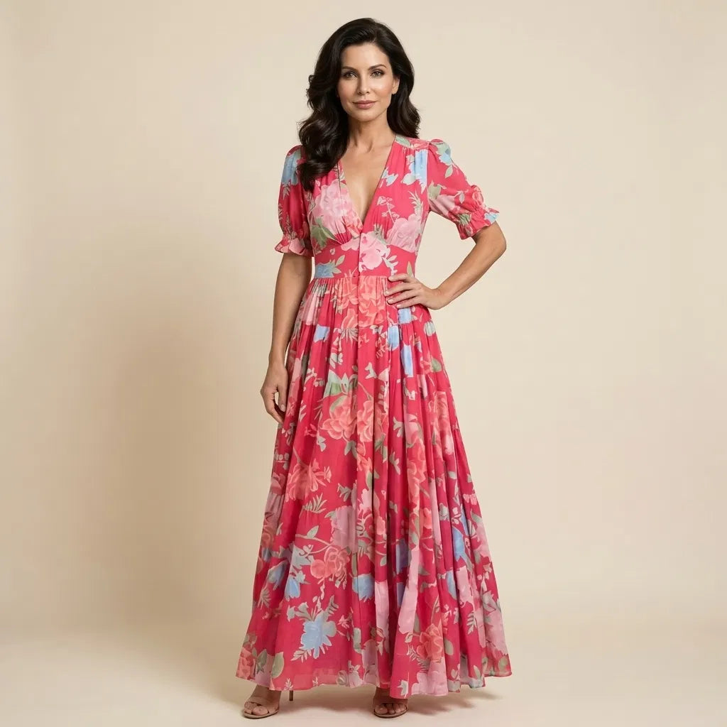 Minelda | Floral V-Neck Dress