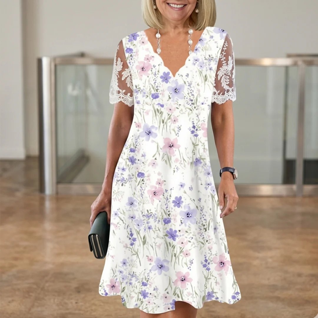 Eloise | Lace Sleeve Floral Midi Dress