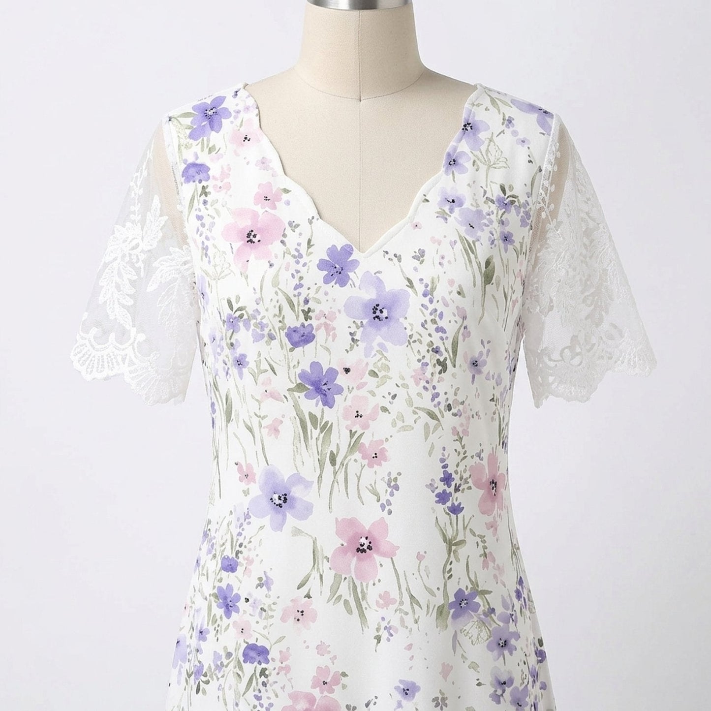 Eloise | Lace Sleeve Floral Midi Dress