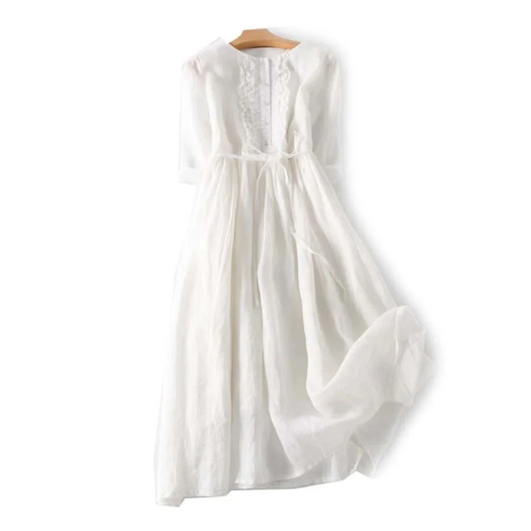 Nadège | Linen Ruffle Midi Dress