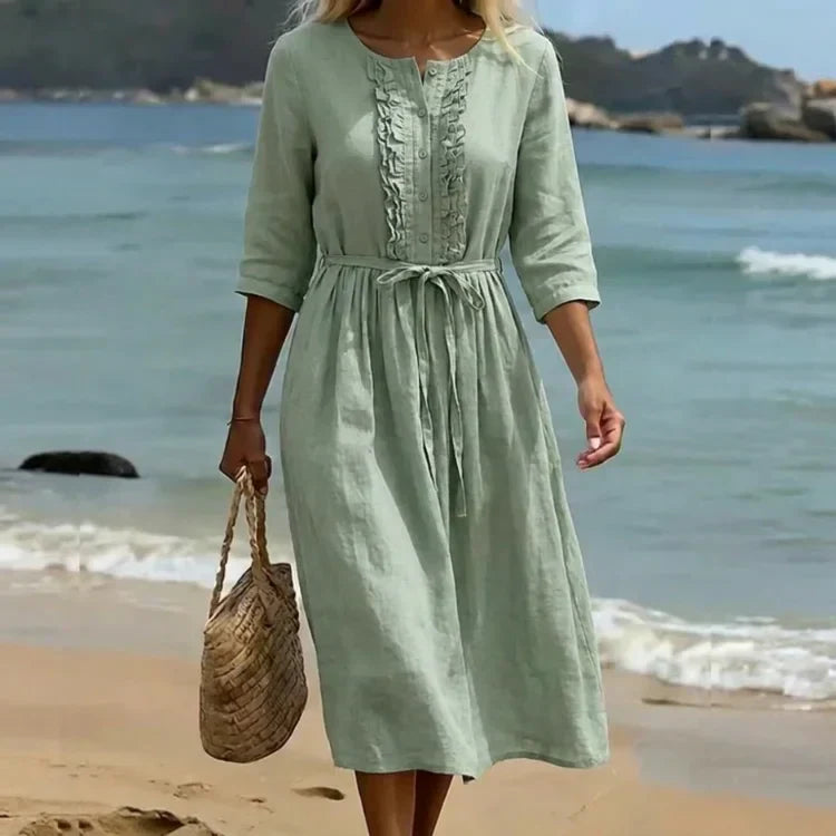 Nadège | Linen Ruffle Midi Dress